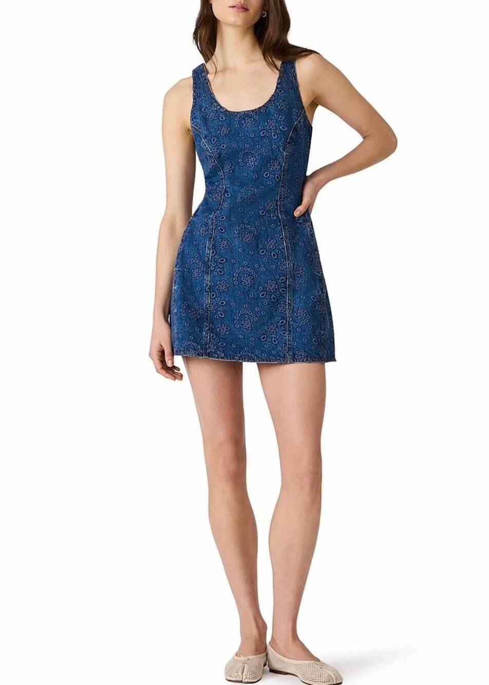 NEW STEVE MADDEN lily-rose embroidered denim mini dress in blue depths